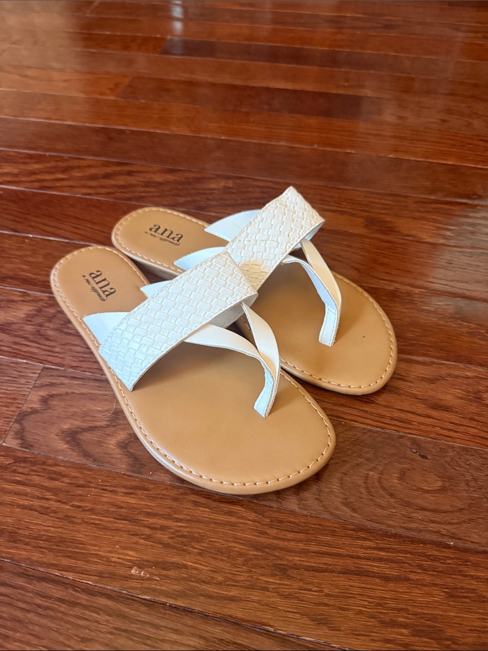 a.n.a White Braided Strap Toe-Post Sandals with Tan Footbed